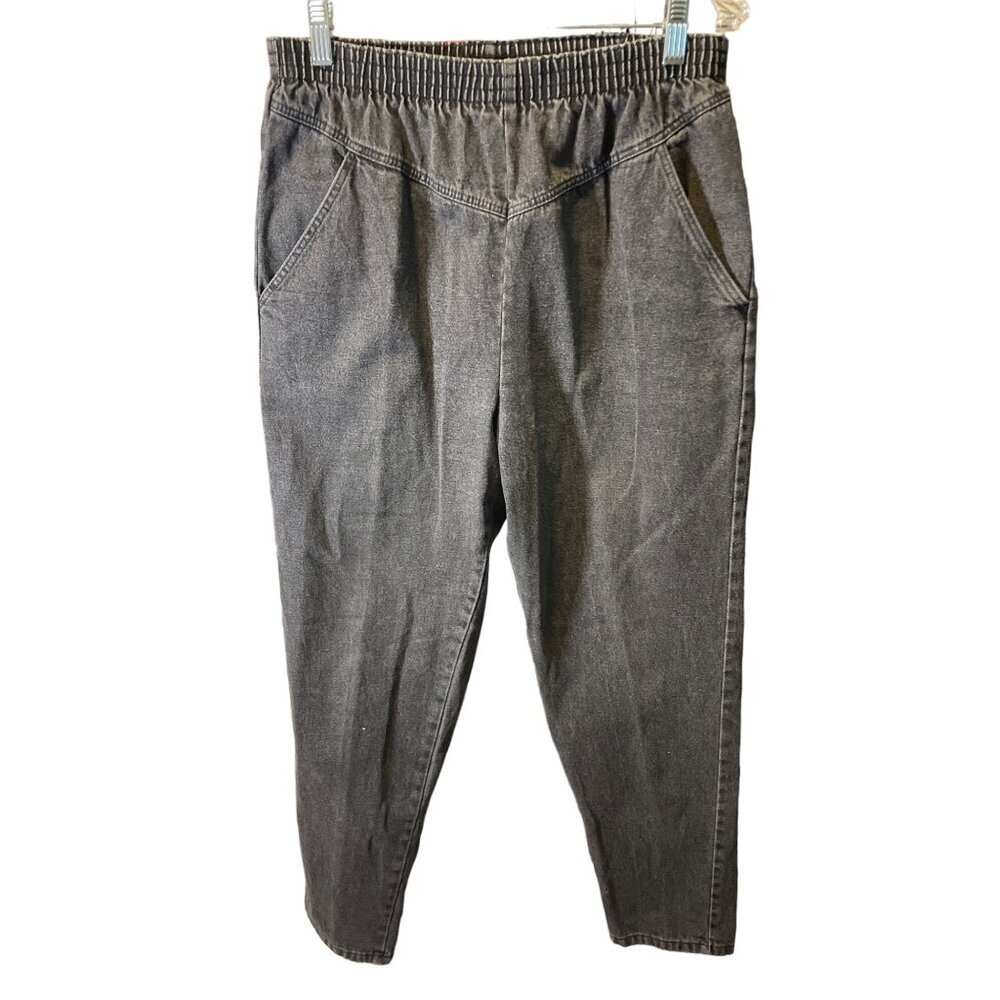 Vintage Black Denim Pizzazz Elastic Waist Pull On Jeans Sz 14